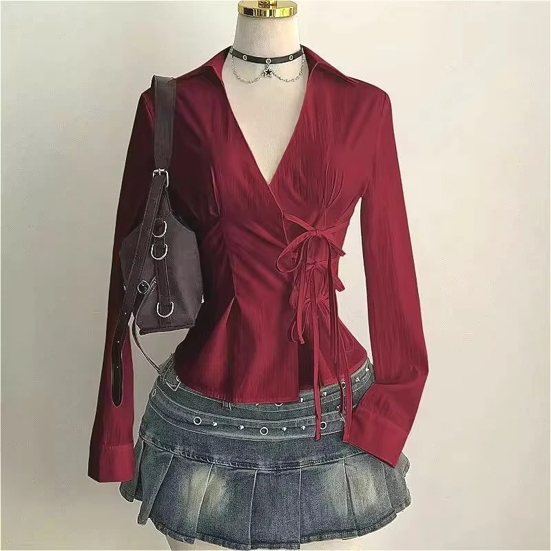 Street Fashion Necklace - Fashion Long-sleeved Blouses Sexy Women Slim