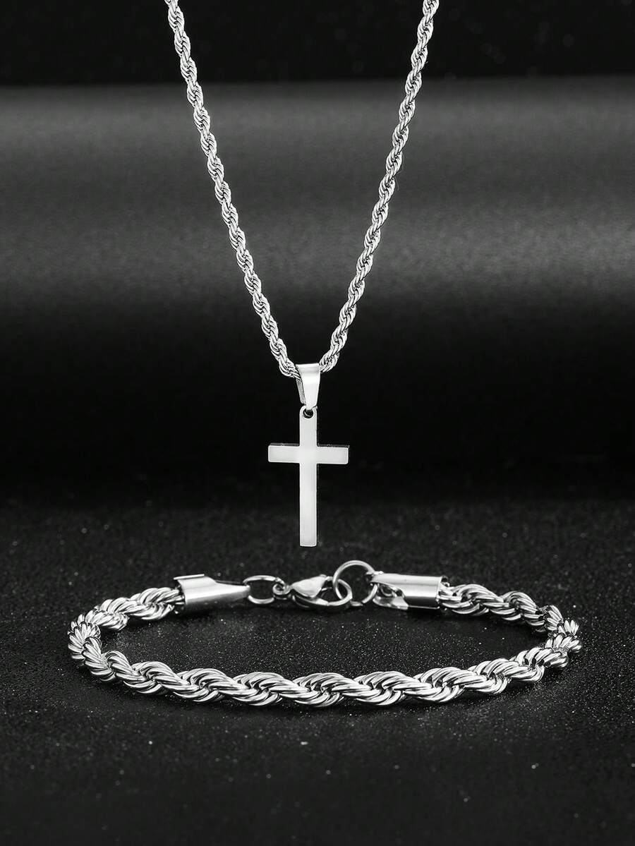 1 Set Stainless Steel Cross Pe - đánh giá và giá Street Fashion Necklace