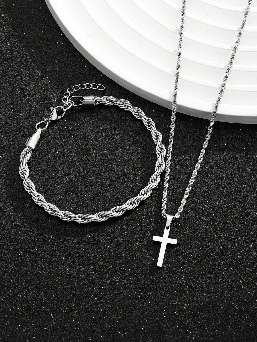 1 Set Stainless Steel Cross Pe - đánh giá và giá Street Fashion Necklace