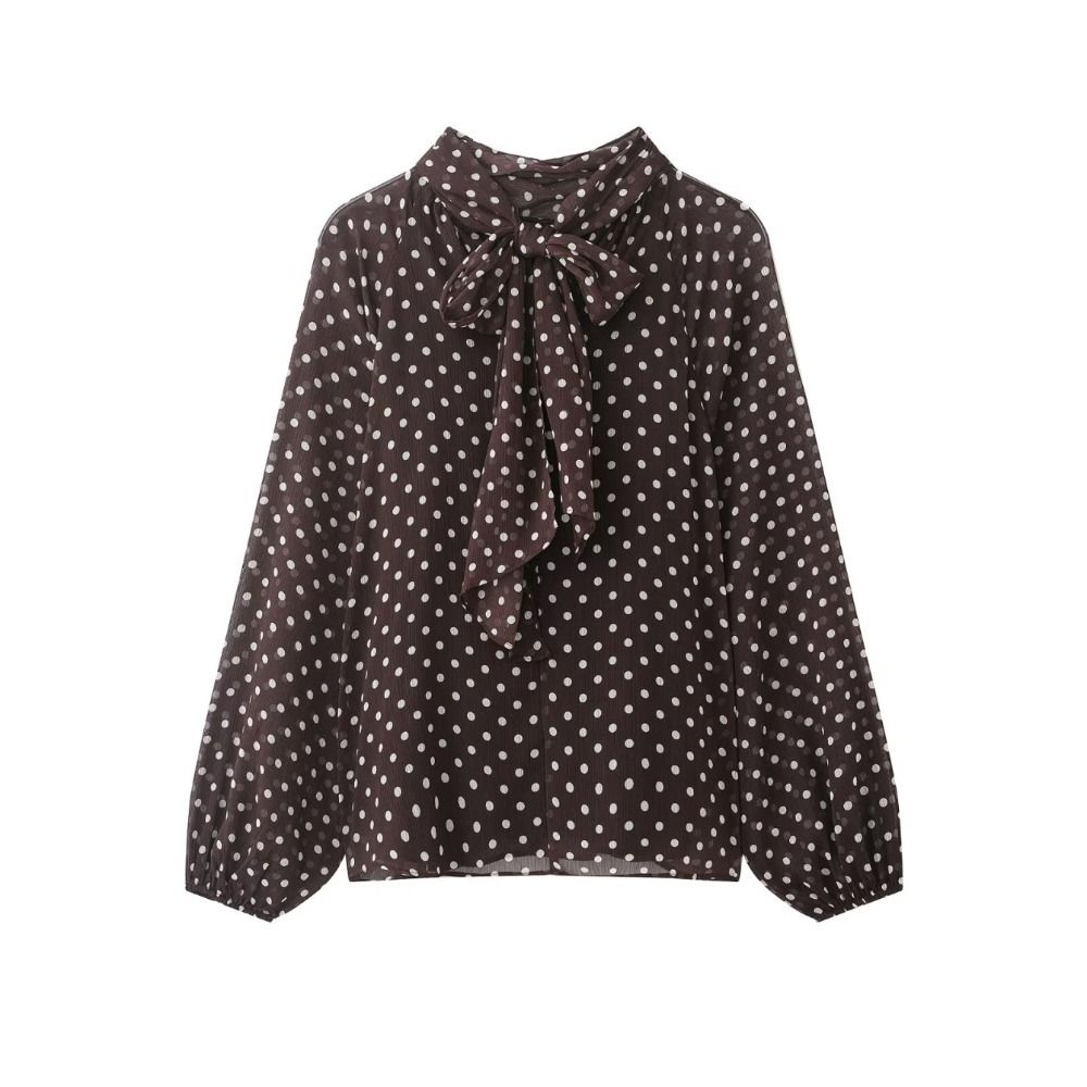 Long Sleeve Dots Printed Blous - đánh giá và giá Street Fashion Necklace
