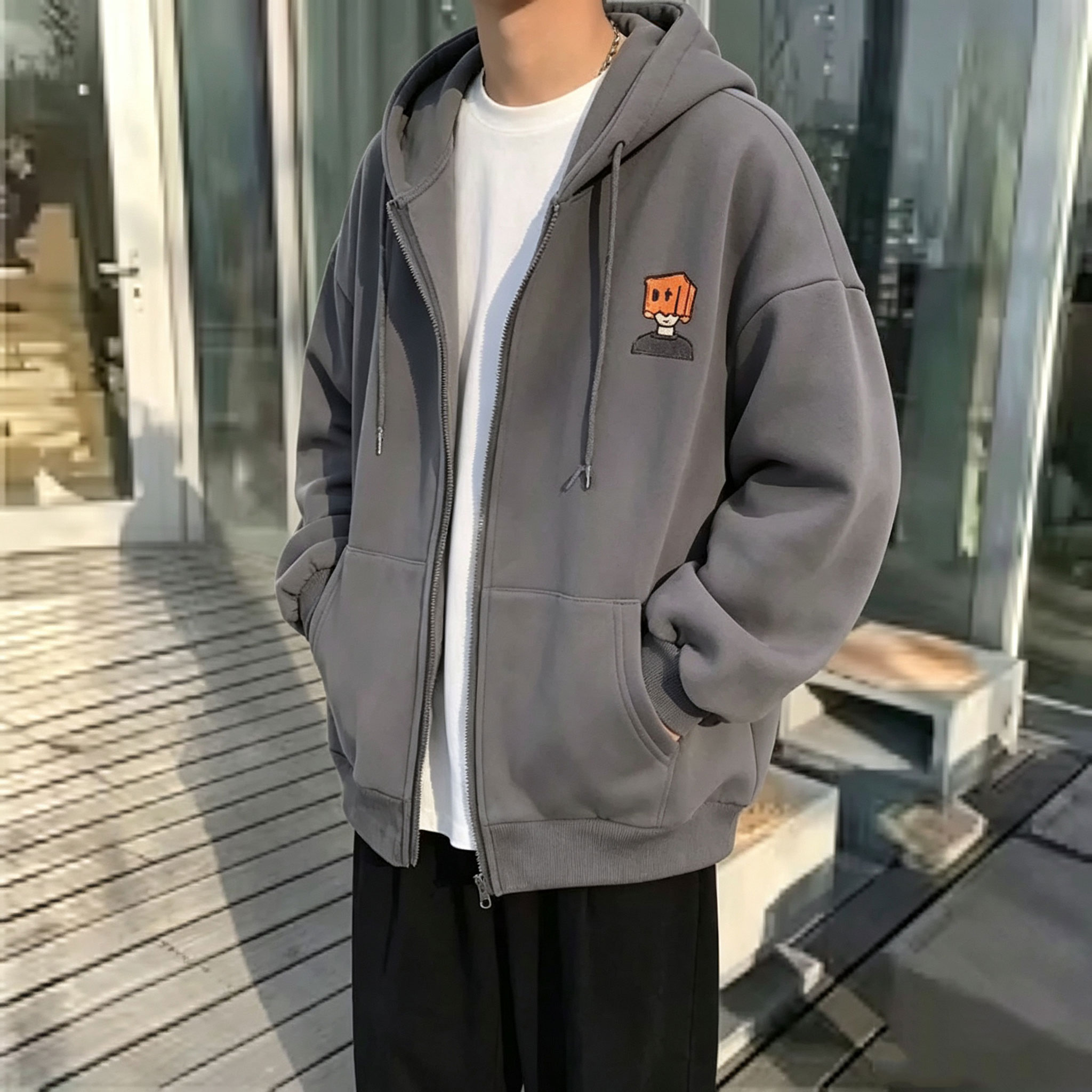 High Street Hoodie Men Solid C - đánh giá và giá Street Fashion Zip Up Hoodie