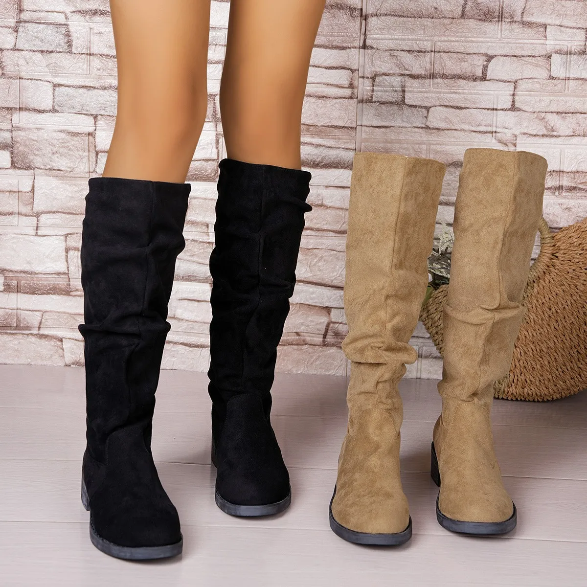 Pleated Boots Women Faux Suede - đánh giá và giá Street Fashion Winter