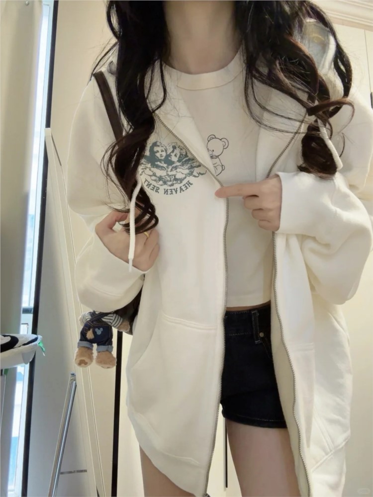 White Vintage Zip-up Hoodies W - đánh giá và giá Street Fashion Zip Up Hoodie